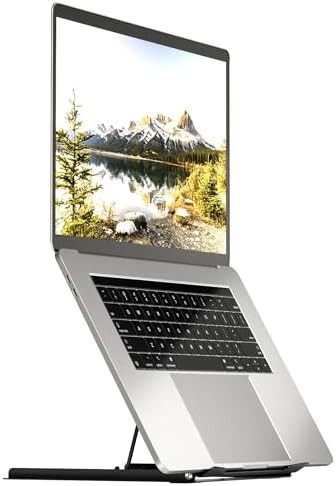 Black steel ventilated folding laptop riser