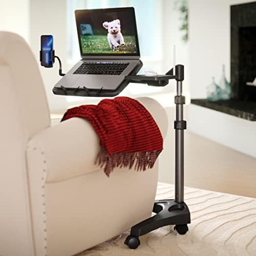 Rolling Laptop Stand with Integrated Phone Holder