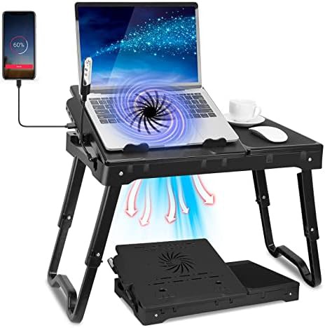 Black portable lap desk with fan