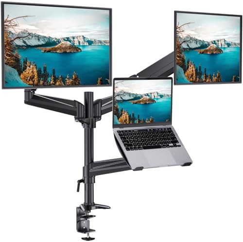Dual monitor and laptop mount with adjustable arm
