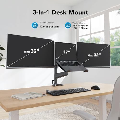 Dual monitor and laptop mount with adjustable arm — photo 2