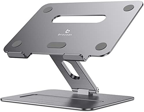 Space grey aluminum adjustable laptop riser