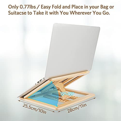 Natural wood foldable laptop riser with phone holder — photo 3