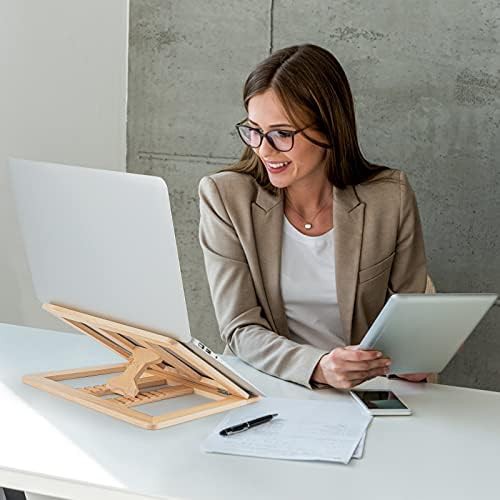 Natural wood foldable laptop riser with phone holder — photo 4
