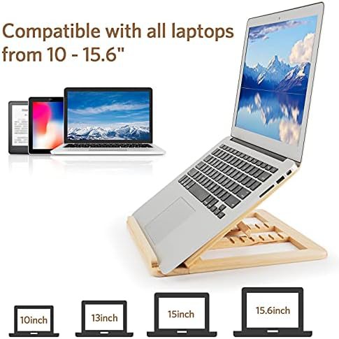 Natural wood foldable laptop riser with phone holder — photo 5