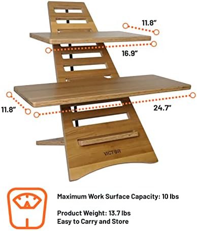 Acacia Wood Standing Desk Converter with Trays — photo 2
