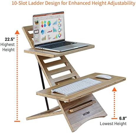 Acacia Wood Standing Desk Converter with Trays — photo 3