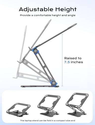Adjustable metal foldable laptop stand in black — photo 3