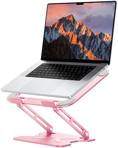 Foldable metal laptop stand in pink