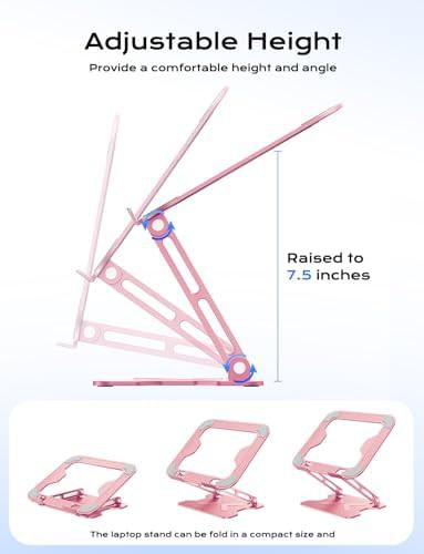 Foldable metal laptop stand in pink — photo 3