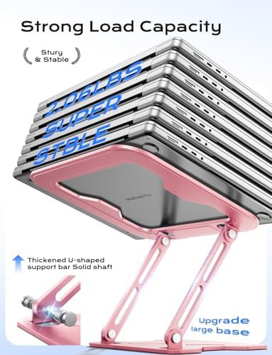 Foldable metal laptop stand in pink — photo 4