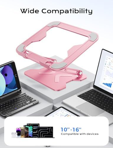 Foldable metal laptop stand in pink — photo 5