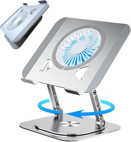 Rotating metal stand with cooling fan