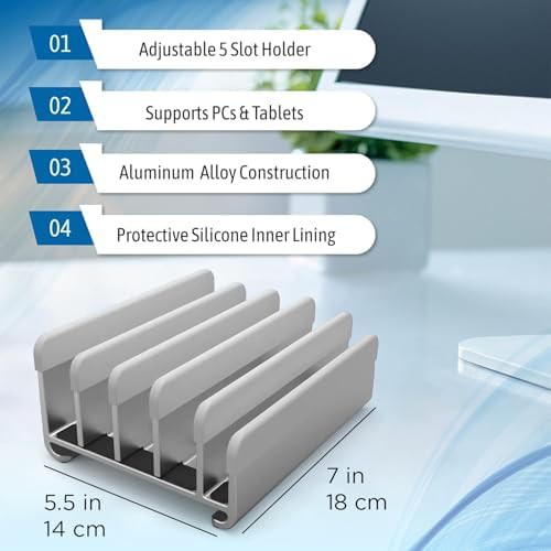 Five slot vertical aluminum laptop holder grey — photo 4