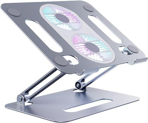 Gray Z-Shaped Laptop Riser with Cooling Fan
