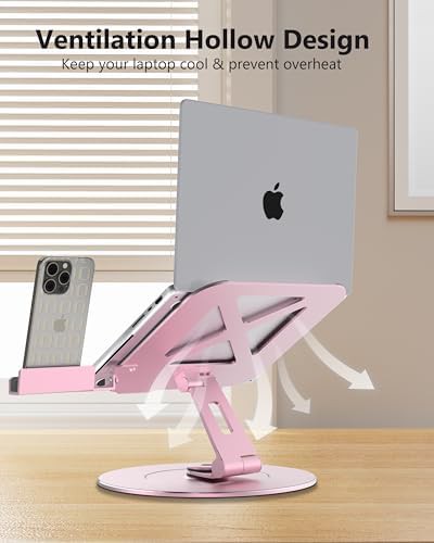 Pink stylish aluminum laptop stand for desk — photo 3