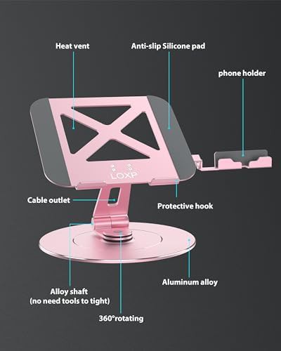 Pink stylish aluminum laptop stand for desk — photo 4