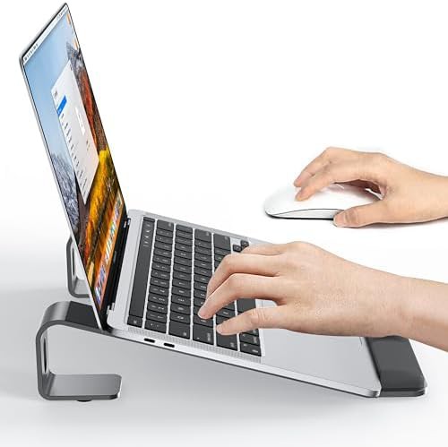 Gray Aluminum Laptop Riser with Wrist Protection