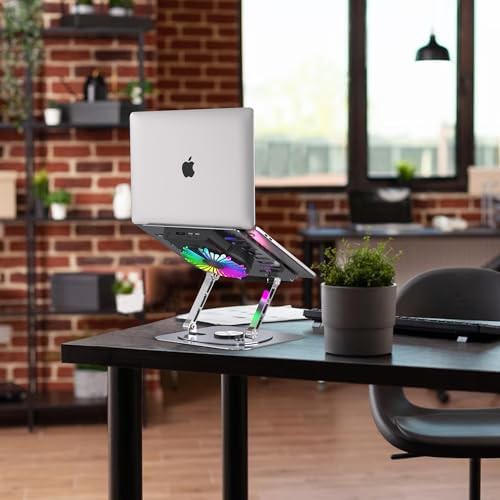 Silver Rotating Laptop Stand with RGB Cooling Fan — photo 3
