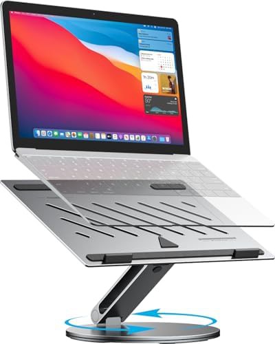 Gray rotating aluminum laptop riser for desk