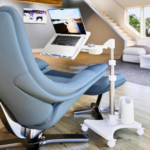 Deluxe Rolling Laptop Stand in Silver and White