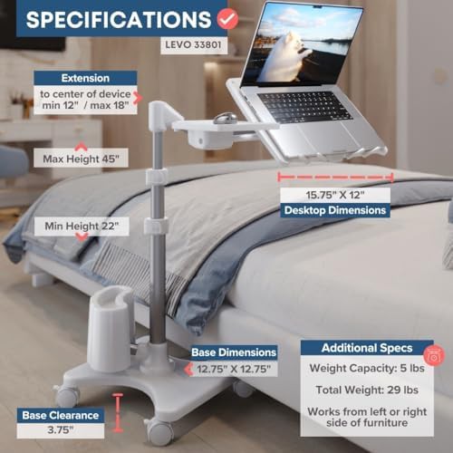 Deluxe Rolling Laptop Stand in Silver and White — photo 3