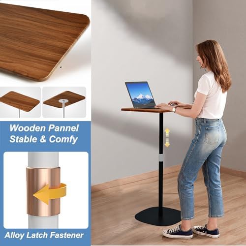 Wooden mobile standing desk with mouse tray — photo 4