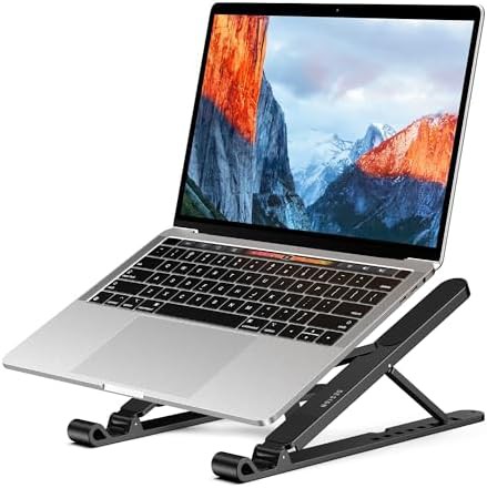 Black portable ergonomic laptop riser stand