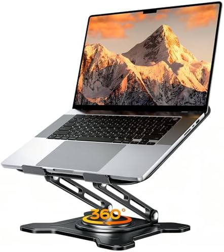 Rotating metal foldable laptop stand in black