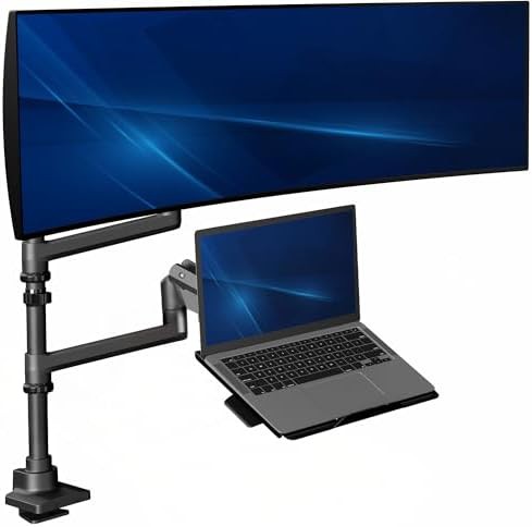 Pneumatic arm ultrawide laptop mount