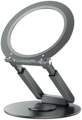 Gray telescopic laptop riser with 360 rotation