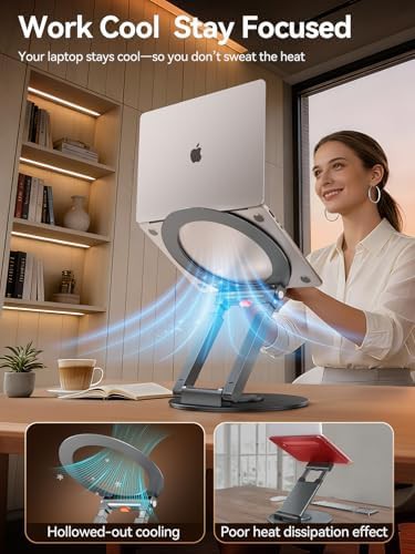 Gray telescopic laptop riser with 360 rotation — photo 3