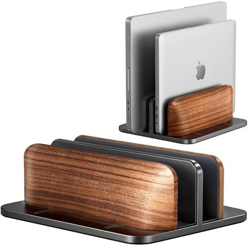 Vertical walnut dual laptop holder in black