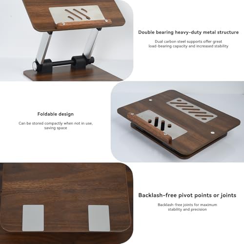 Walnut wood retro foldable notebook riser — photo 5