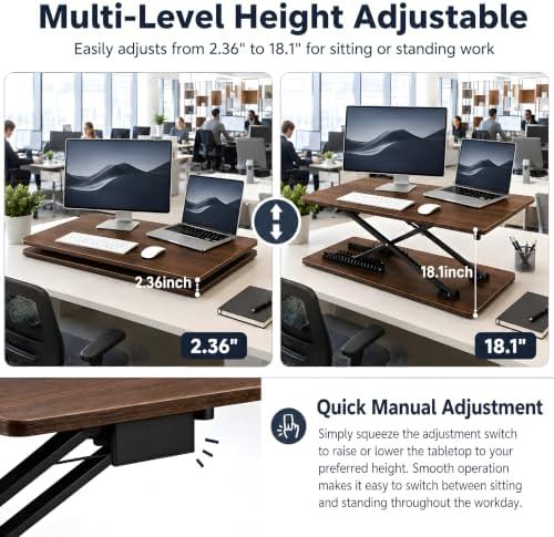 Wood finish height adjustable standing desk converter — photo 4