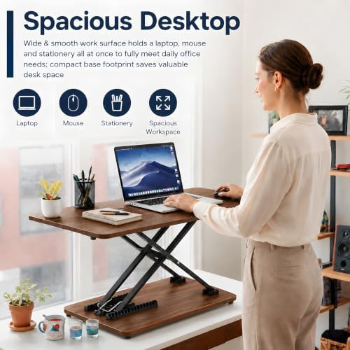 Wood finish height adjustable standing desk converter — photo 5