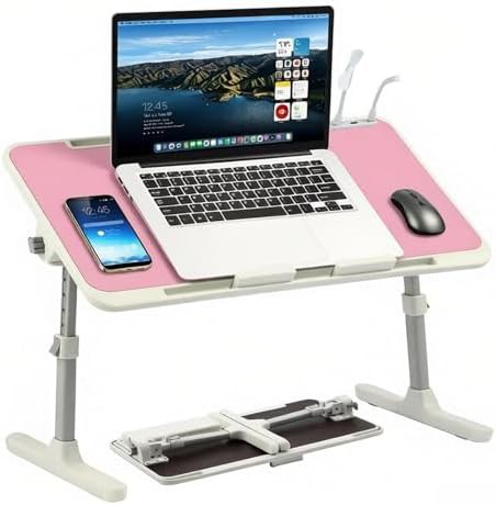 Pink Adjustable Lap Desk with LED Light